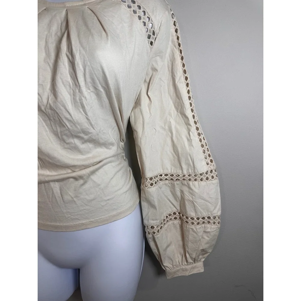 Banana Republic Womens XS Cream Eyelet Crochet Balloon Sleeve Pleated Blouse NEW